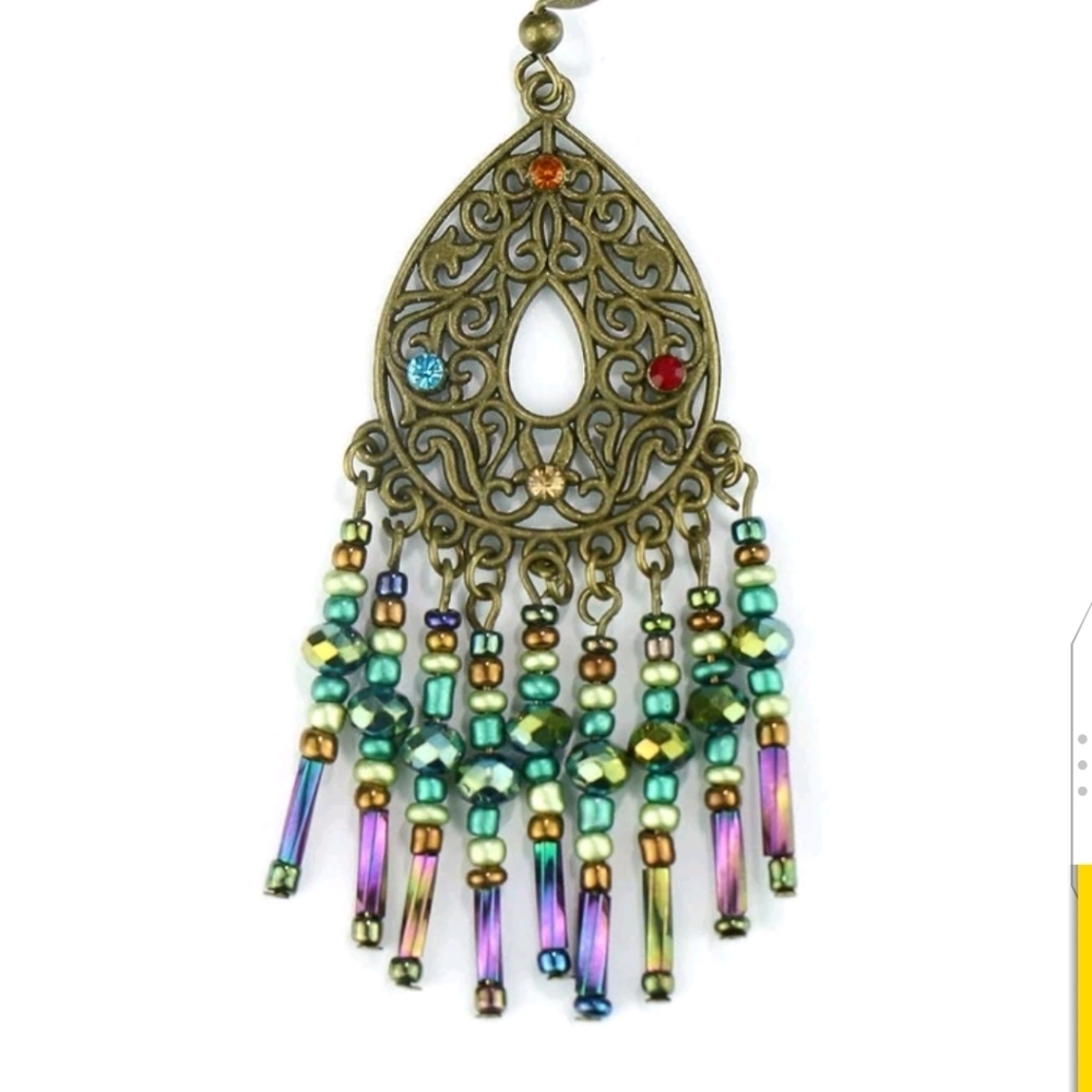 🆕Boho Rhinestone & Beads Drop Earrings - Picture 3 of 3